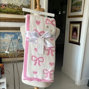 Cupcakes & Cashmere White & Pink Ribbon Bows & Hearts Reversible Baby Blanket